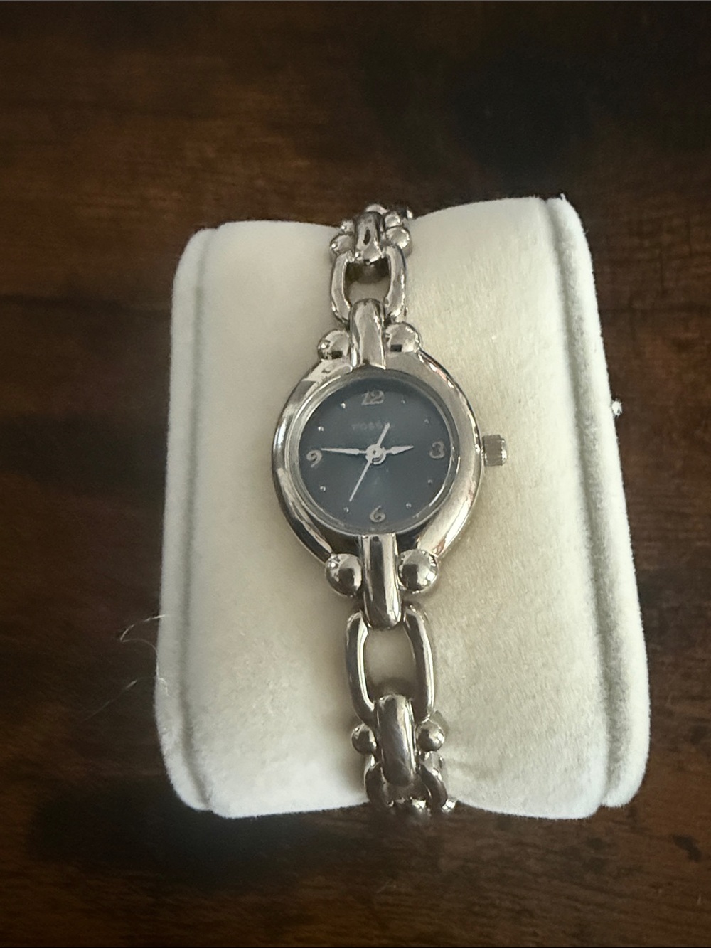 Fossil Silver Linked Bracelet Watch with Navy Dial